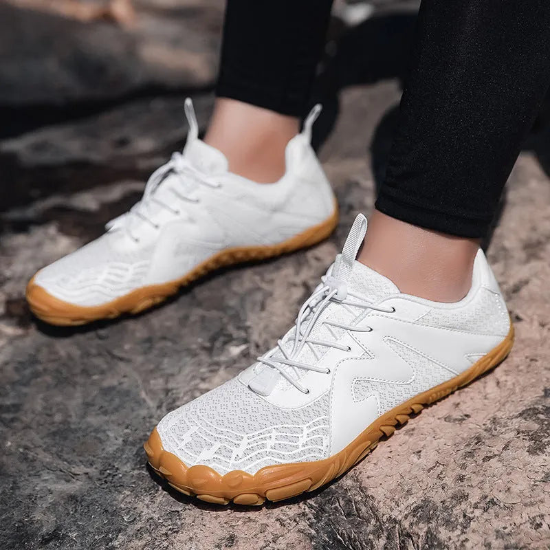 Couple sports climbing shoes with Flyknit lining and rubber sole in multiple colour options.