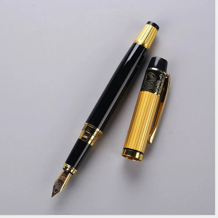 Patterned Orb Pen metal fountain pen black with iridium nib and rotating ink system
