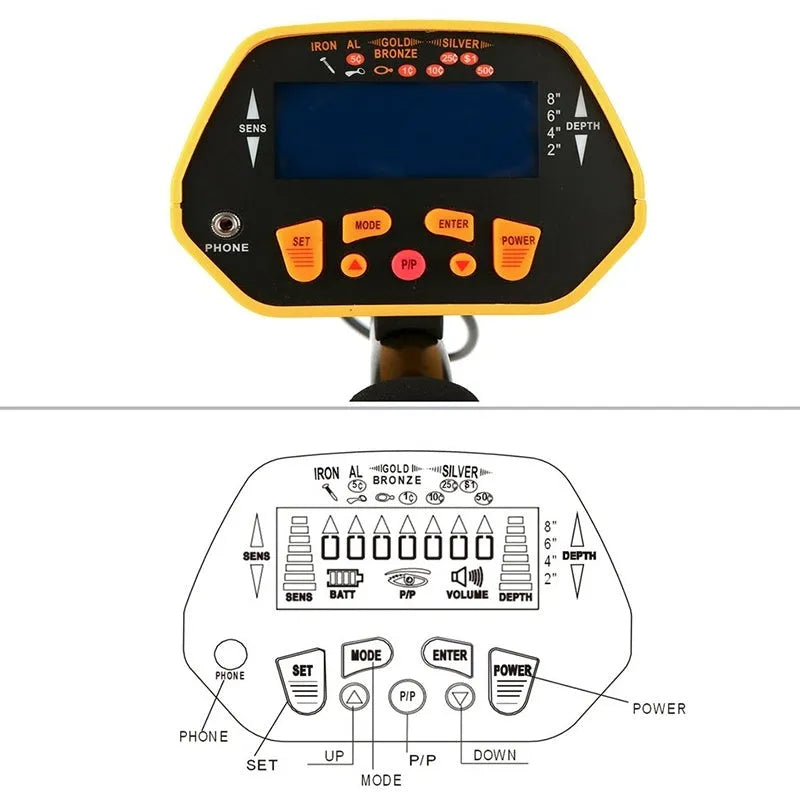 GC1028 black and yellow professional metal detector with LCD screen and adjustable pole