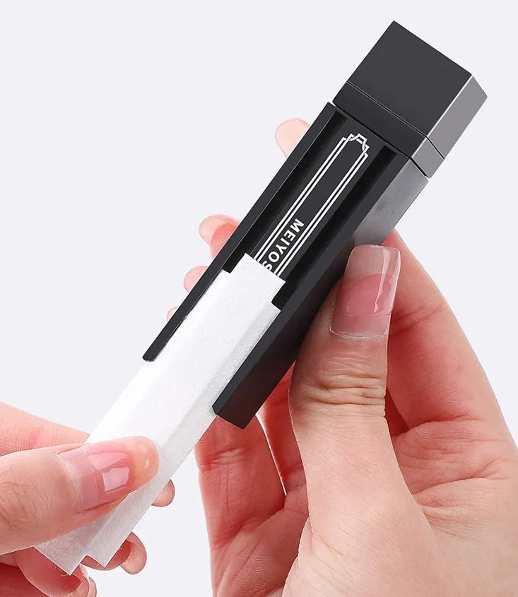 Black case containing 40 disposable screen cleaner wipes for mobile phones and tablets