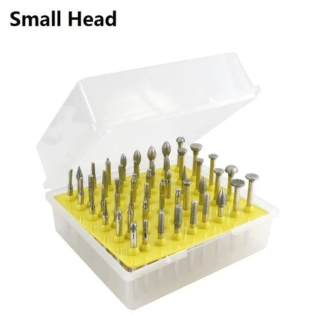 Alloy diamond grinding head set with elliptical cone shape and 3mm shank