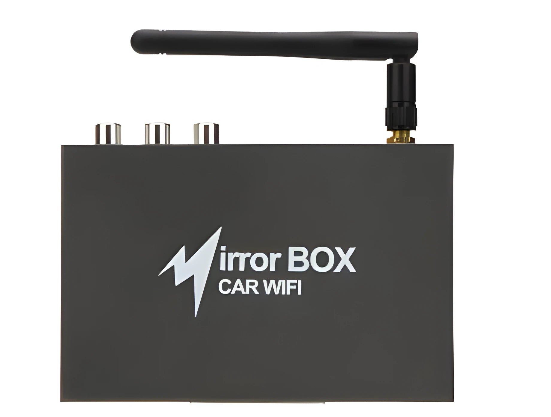 Black car mirror link box with Wi-Fi antenna for smartphone screen mirroring to vehicle display