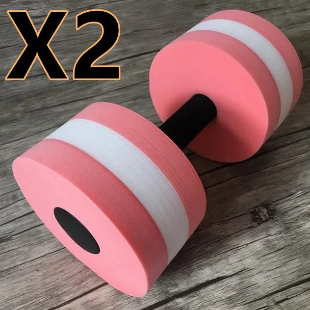 Water sports aerobics dumbbells in blue, pink, and green EVA foam, each 27 cm long