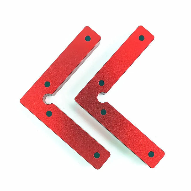 Aluminium alloy right angle woodworking positioning block for jigsaw clamping.