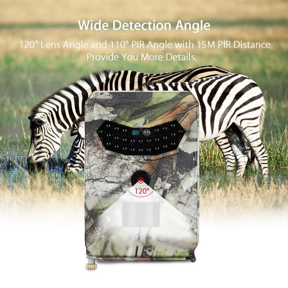 Camouflage JPEG trail wildlife camera with 20MP resolution and infrared night vision LEDs