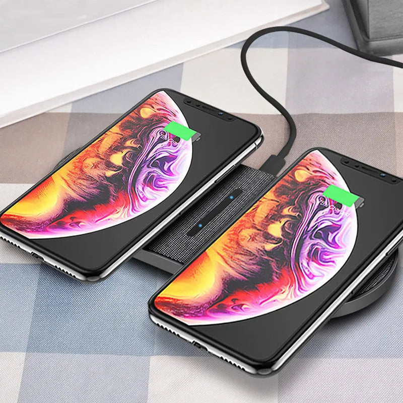 Black 10W wireless charger pair with Type-C and USB ports for dual device charging
