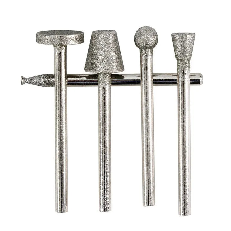 Alloy diamond grinding head set with elliptical cone shape and 3mm shank