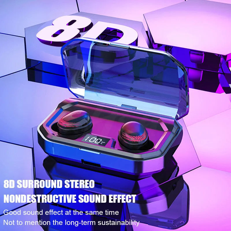 Black X10 Bluetooth wireless earbuds and compact rectangular charging case on a white background.