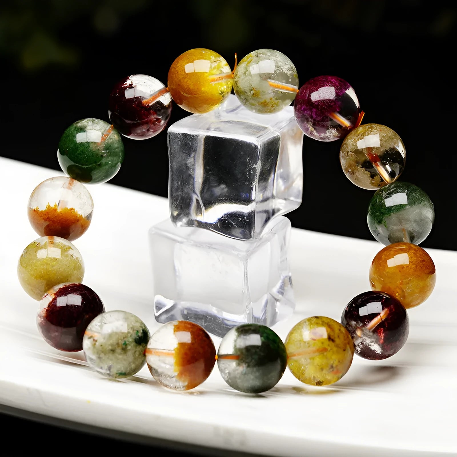 Colourful ghost cornucopia crystal bracelet with 10mm beads in ethnic retro style