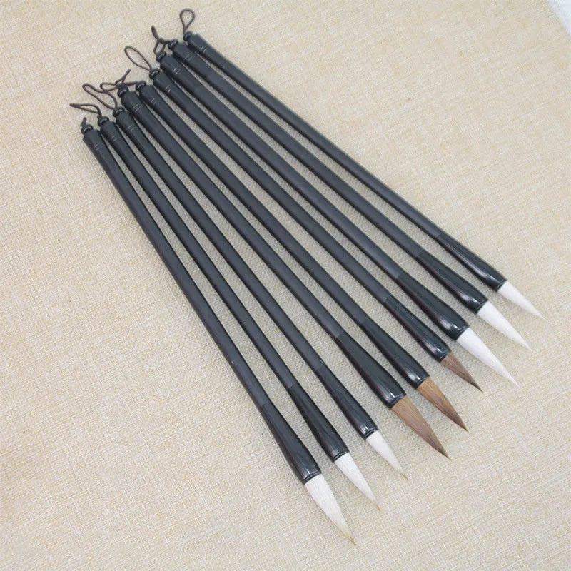 Student calligraphy brush with steel handle, showing kanhao nib and natural hair bristle options.