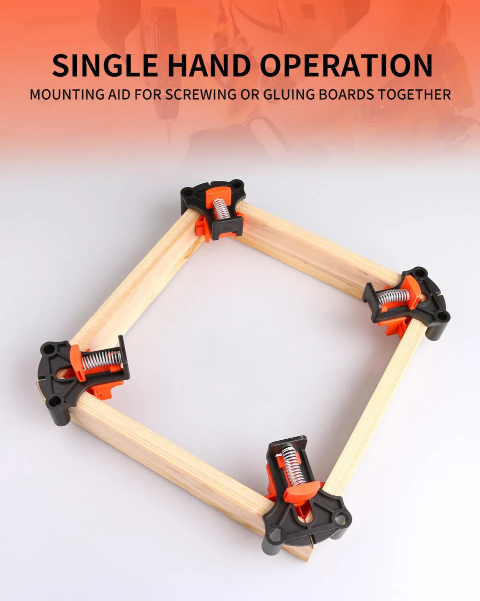 Four plastic 90-degree right angle clips for picture frame assembly and woodworking