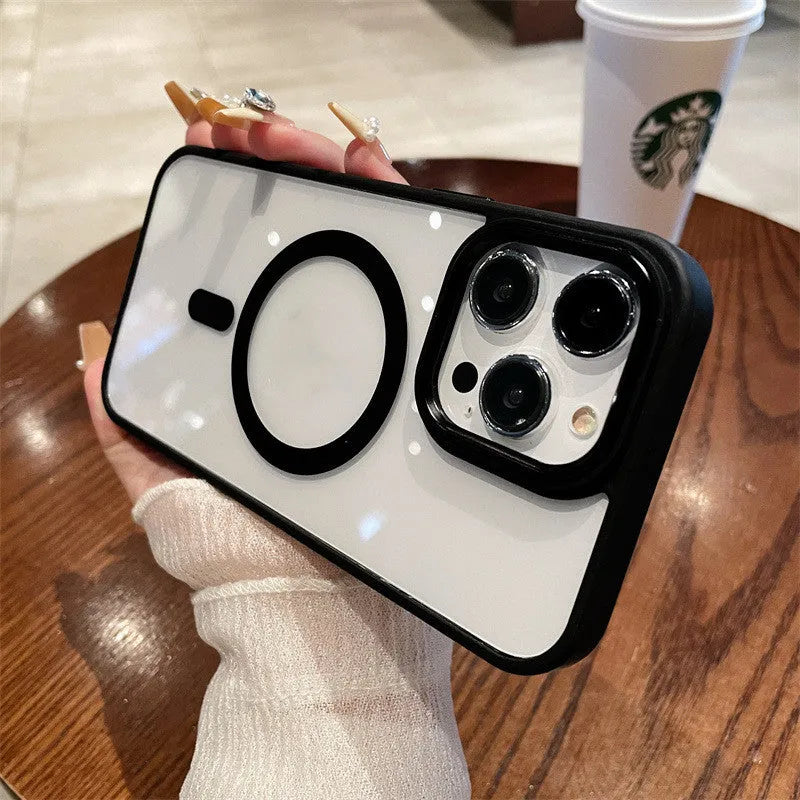 Acrylic magnetic soft edge phone case with anti-fingerprint sprayed finish for iPhone in multiple colours