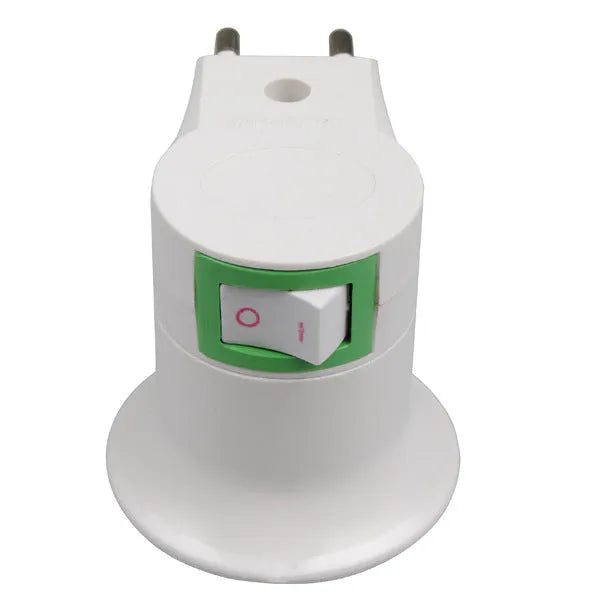 White E27 wall plug-in screw lamp holder with a built-in on/off switch.