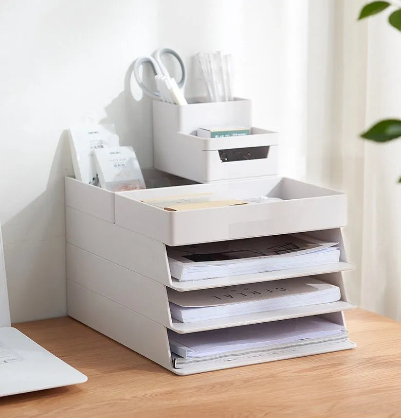 White PP plastic A4 paper document case storage box with drawer style and multiple size options