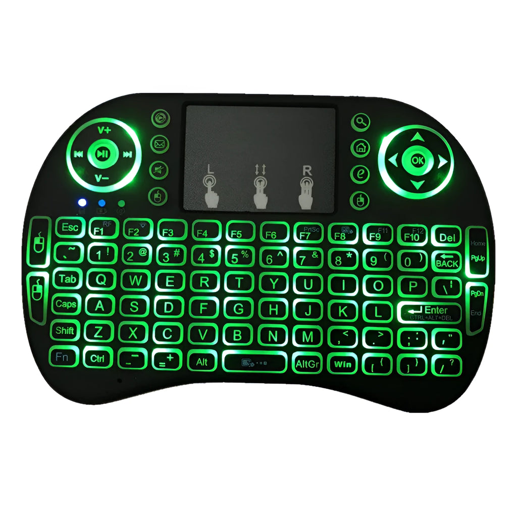 Backlit I8 mini wireless keyboard with touchpad and 2.4GHz USB receiver for laptop and smart TV