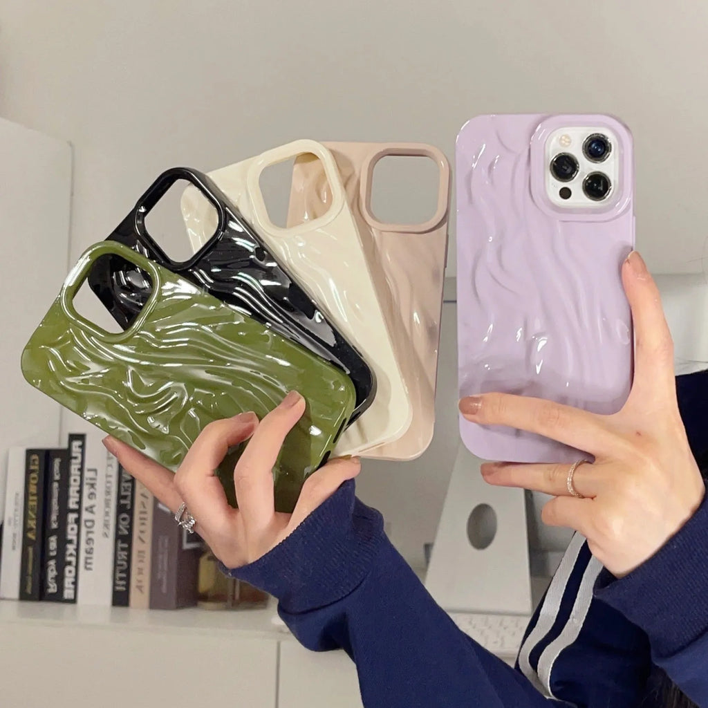 Solid colour water ripple silicone case for iPhone on a white background.