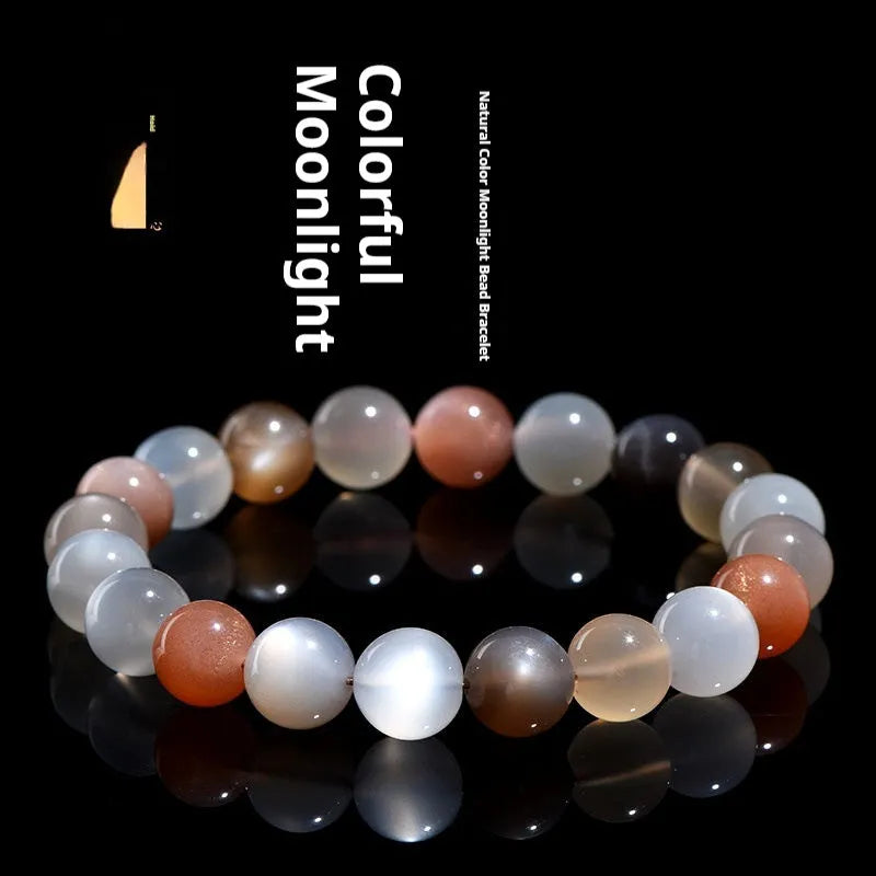 Natural colourful moonlight moonstone duobao bracelet with 8mm stones in single circle construction