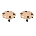 Two natural wood colour moving trolleys with non-slip platforms and wheels for heavy item transport