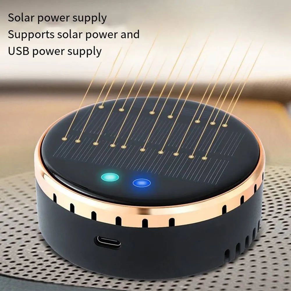 Solar-powered car air humidifier mounted on vehicle air conditioning outlet in black colour