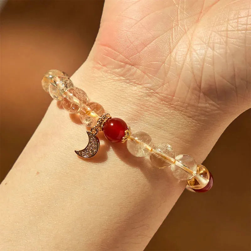 Citrine red agate moon boom crystal bracelet for women, manual crafted niche style.