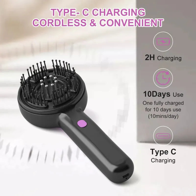 Grey vibration head massager comb with anti-leak hairbrush design and mechanical speed control