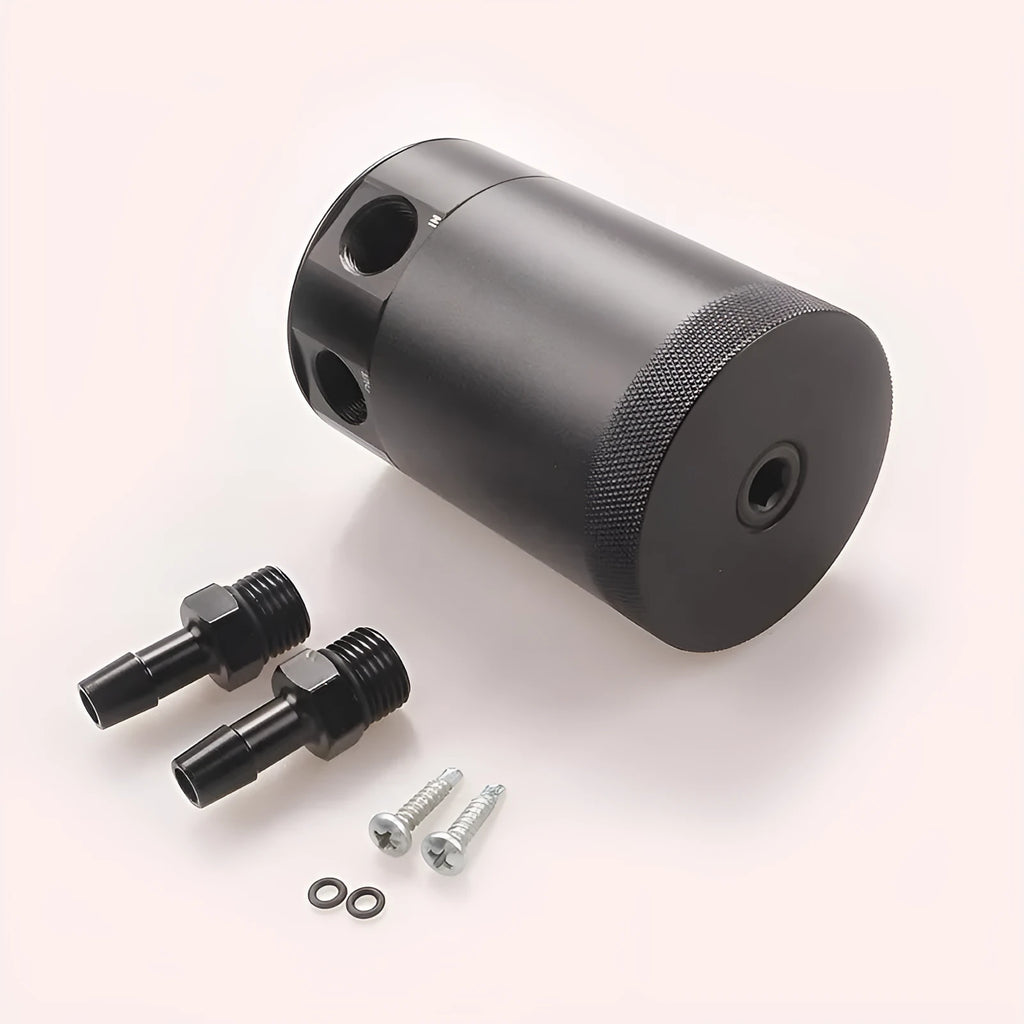 Aluminium automotive oil can with breathable design in black or silver finish