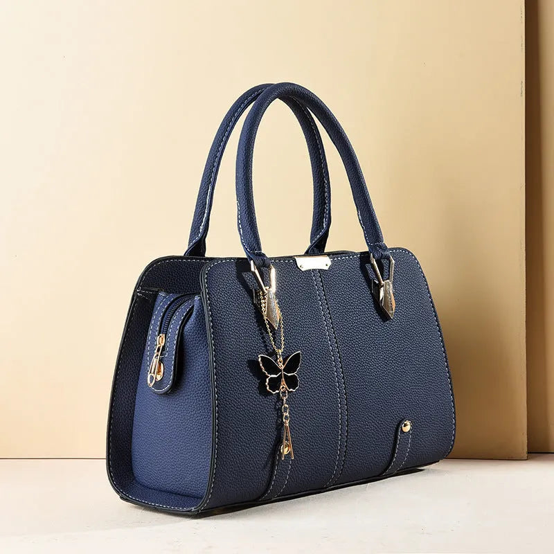 Large capacity lychee pattern women's handbag in PU – horizontal square shape with double straps