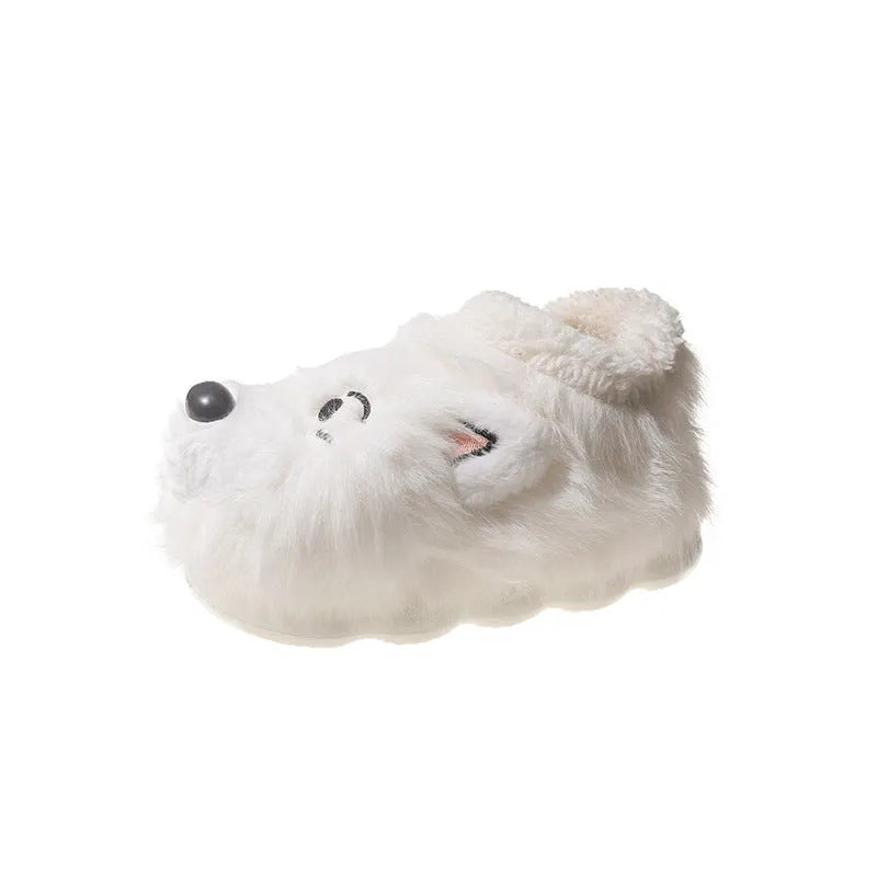Women's ankle wrap cotton slippers with plush upper in grey and white colour options