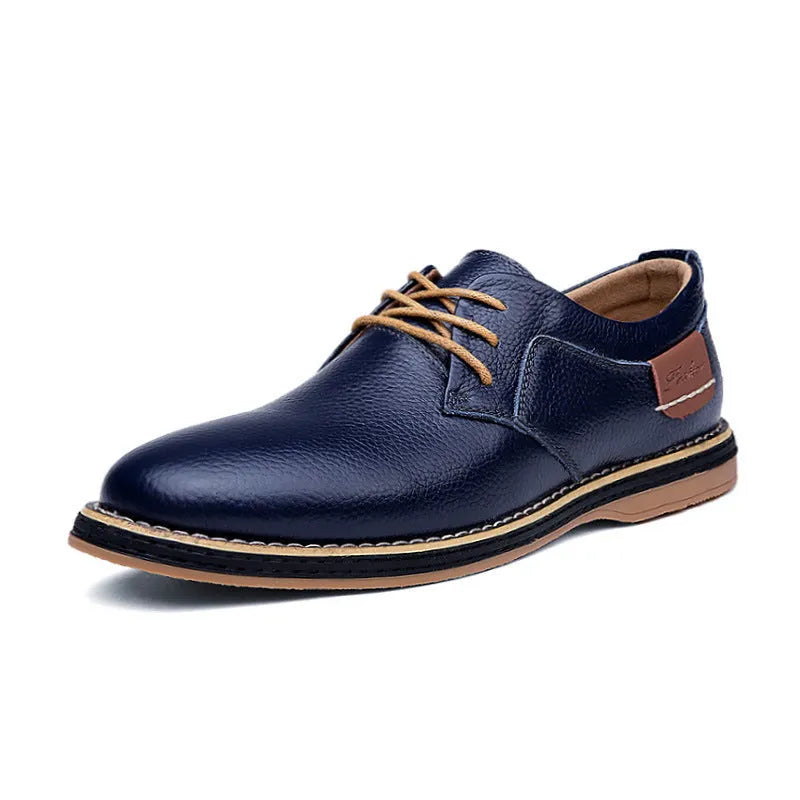 Large size 48 men's British style leather shoes in black with microfiber upper and rubber sole