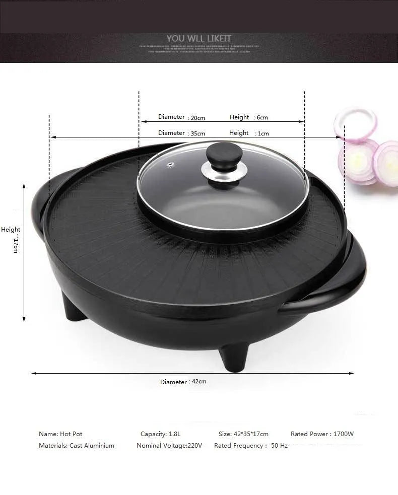 Black Korean-style electric multifunction cooking pot with 5L capacity and control panel