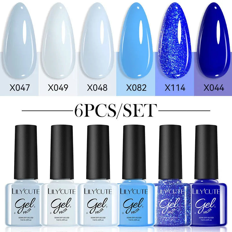 Solid colour UV gel nail polish set with glitter effect in 20 nude shades