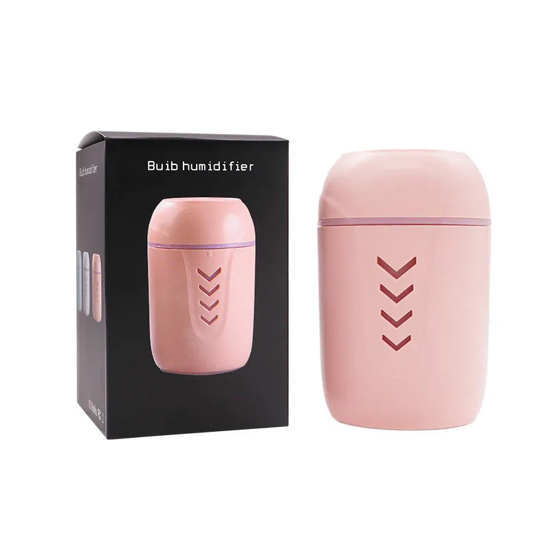 Portable car humidifier with columnar design in blue, pink, or white colour options