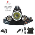 Aluminium alloy rechargeable LED head torch with adjustable head strap and Cree XM-LT6 lamp beads.