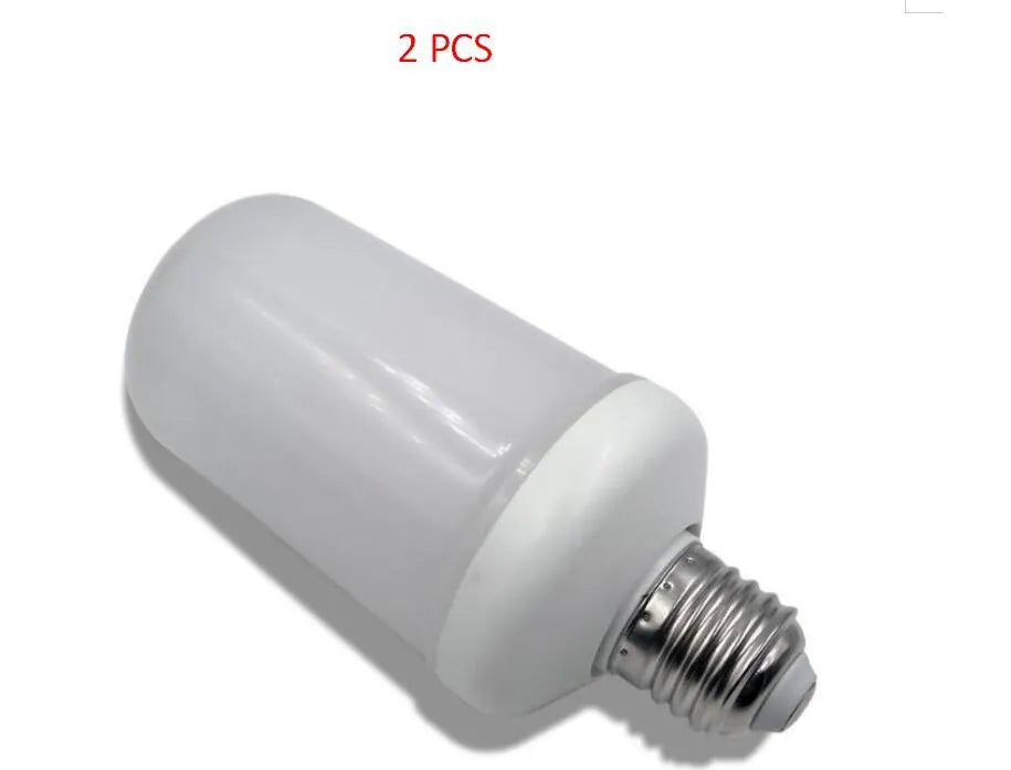 Orange and clear LED flame effect light bulb with flickering fire emulation on an E27 base.