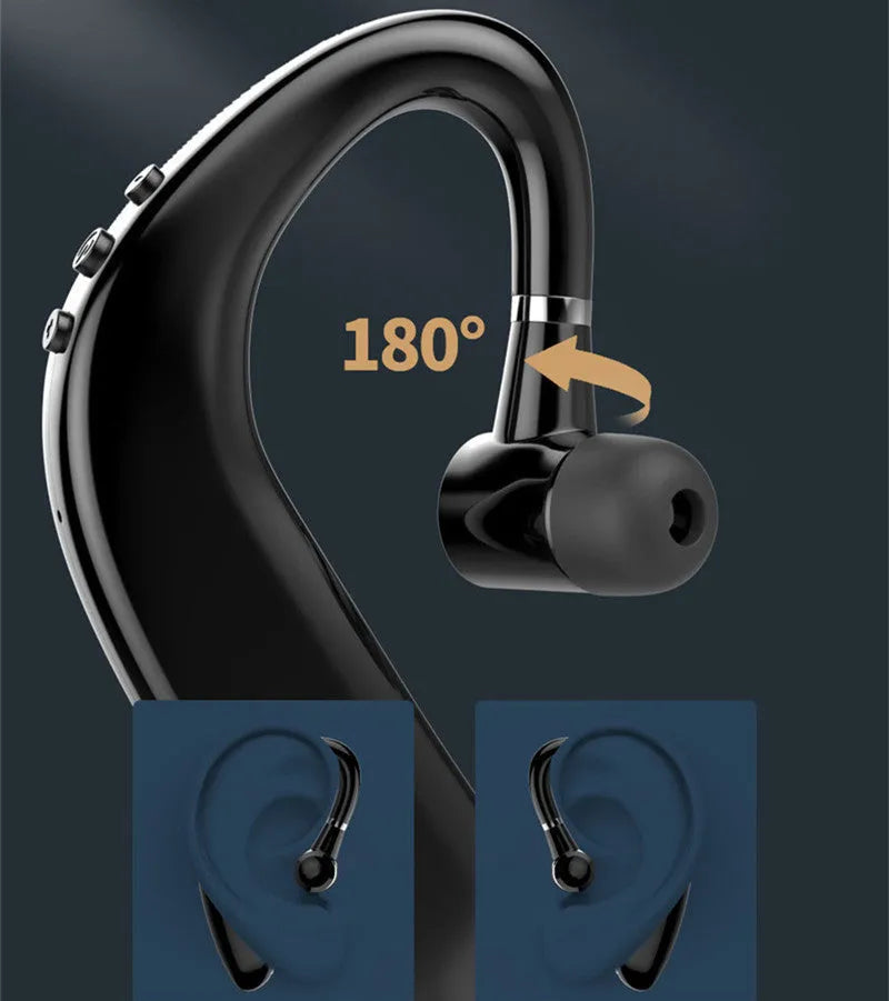 Wireless Bluetooth unilateral in-ear earphone shown in black blue colour with either-ear wearing capability