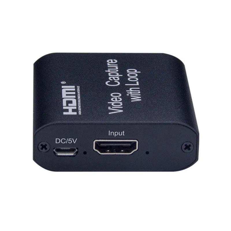 Black HDMI 4K video capture card with loop out USB interface for live streaming and recording
