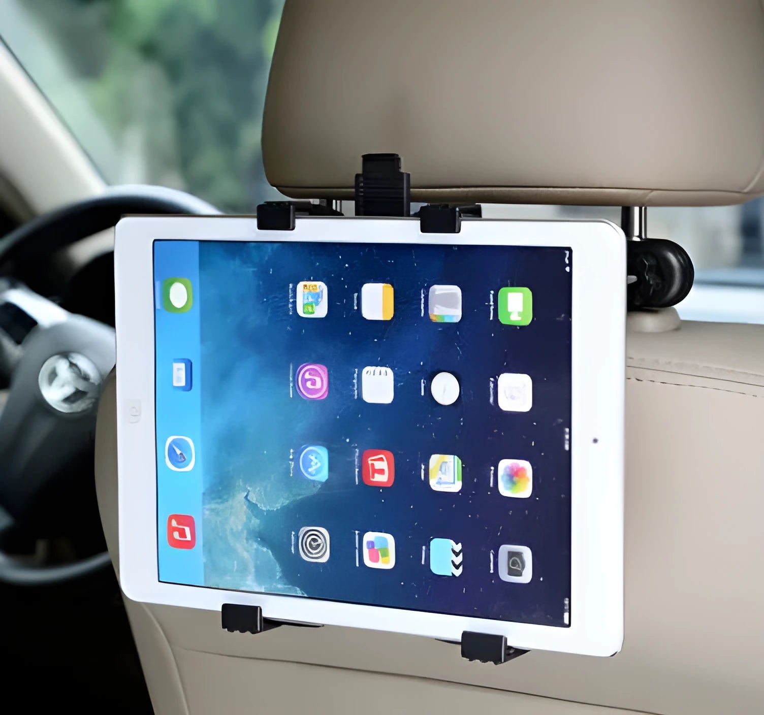 Black universal tablet holder for car rear seats with rotary bracket