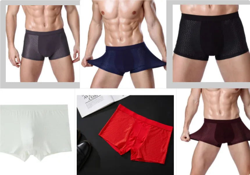 Men's solid-colour modal boxer briefs showing U-convex design and mid-waist fit.