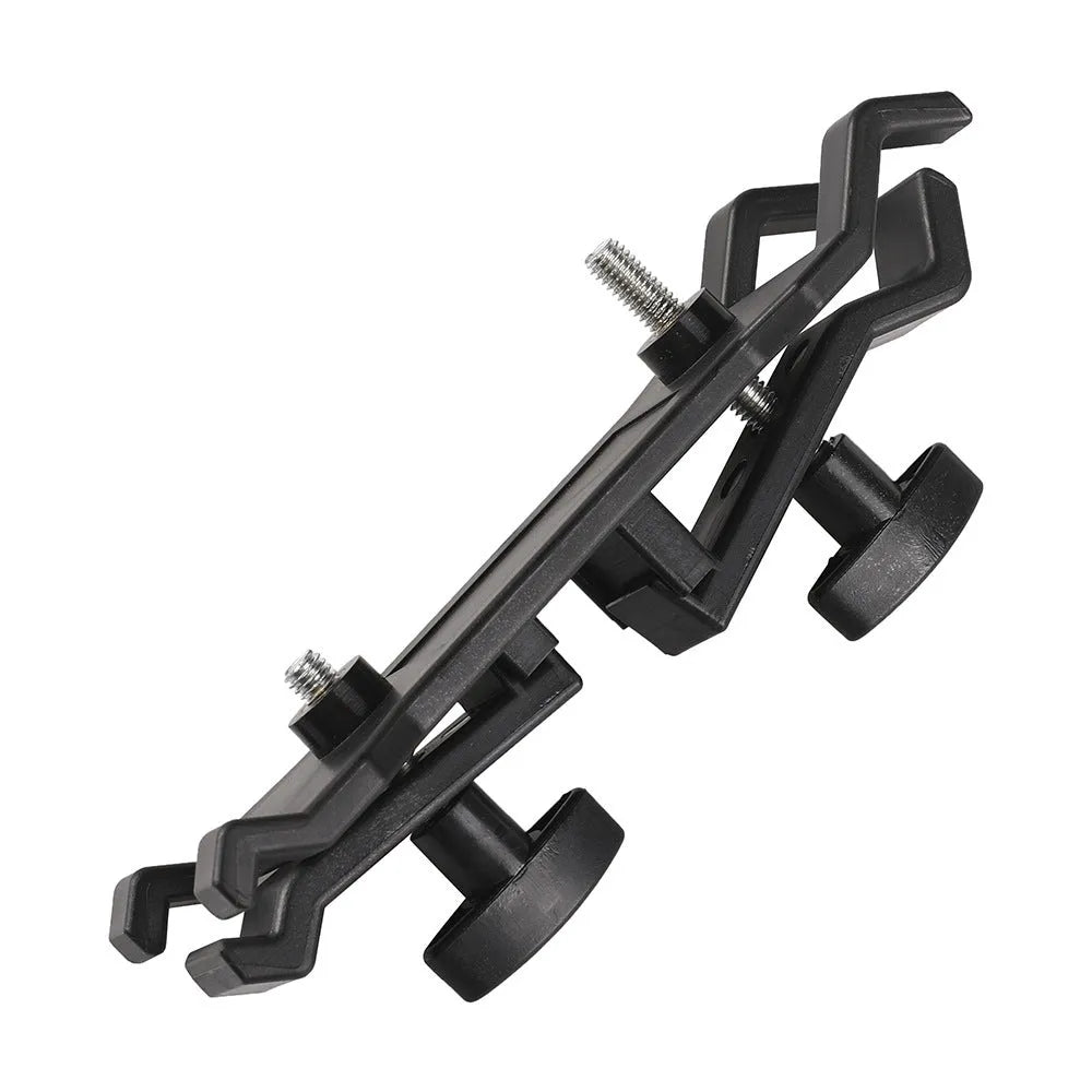 Black ABS plastic umbrella clip for camera tripods with adjustable screw clamp mechanism