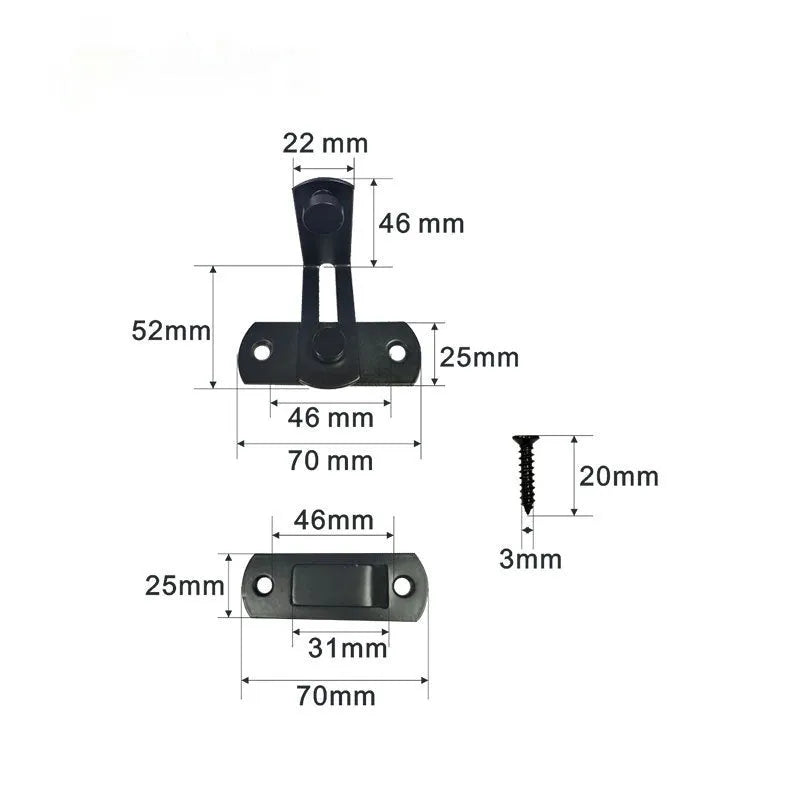 American-style 90-degree sliding door lock for barns, in black carbon steel or stainless steel finish.