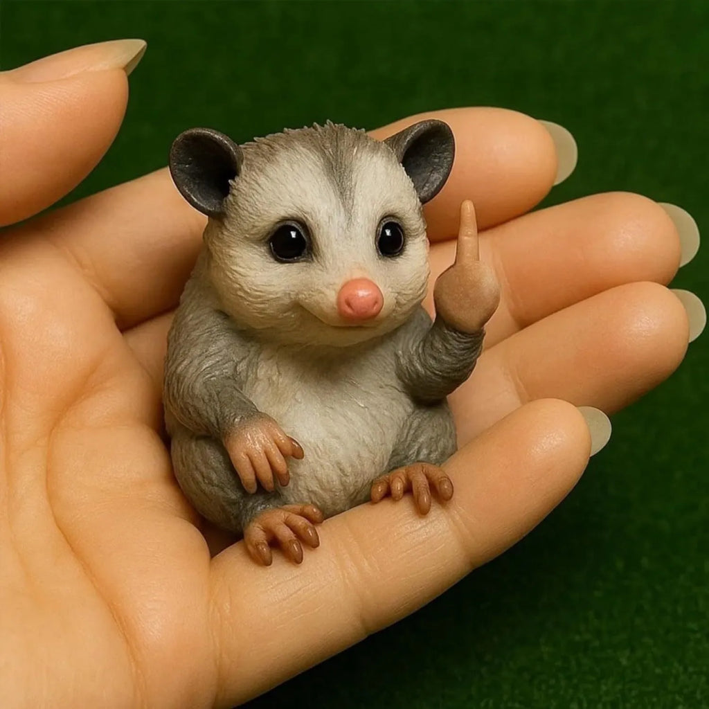 Mini resin animal doll with middle finger gesture in cat, dog, elephant, frog, Highland cattle, mouse, and turtle designs