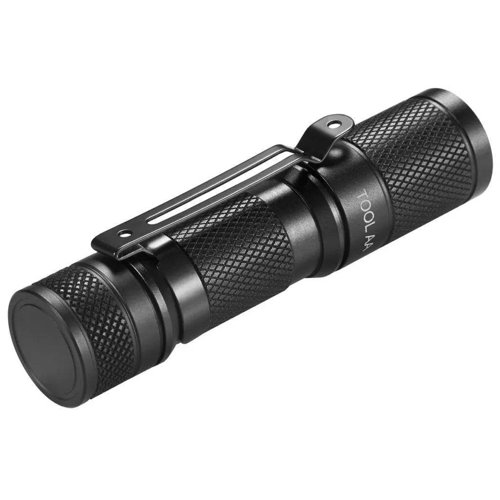 Black Lumintop Tool AA 2.0 aluminium keychain flashlight with magnetic tail cap and diffuser accessory.