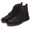 Men's large leather motorcycle boots with belt buckles in black, blue, grey, or khaki.
