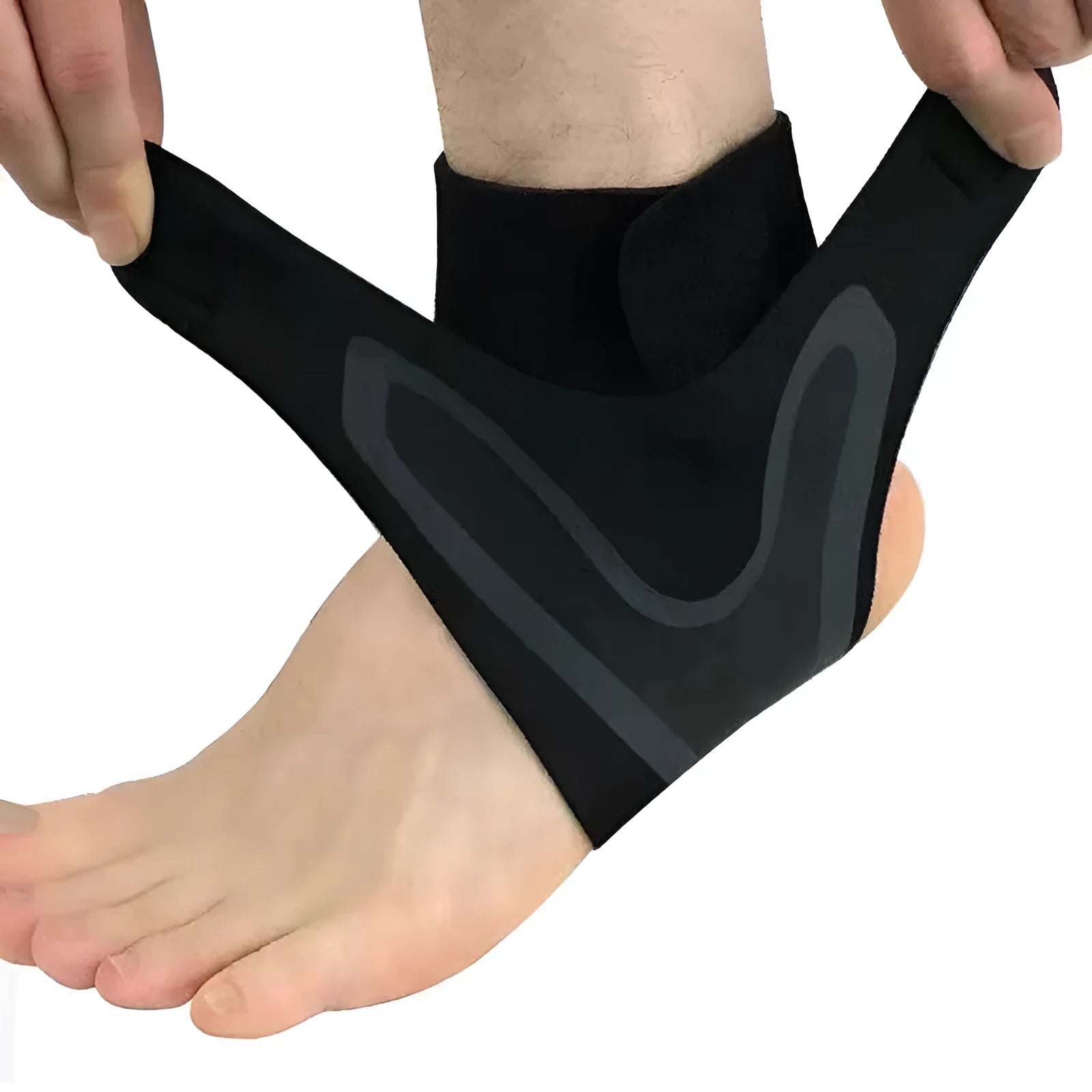 Ankle support brace showing right and left foot sizing options for sports protection