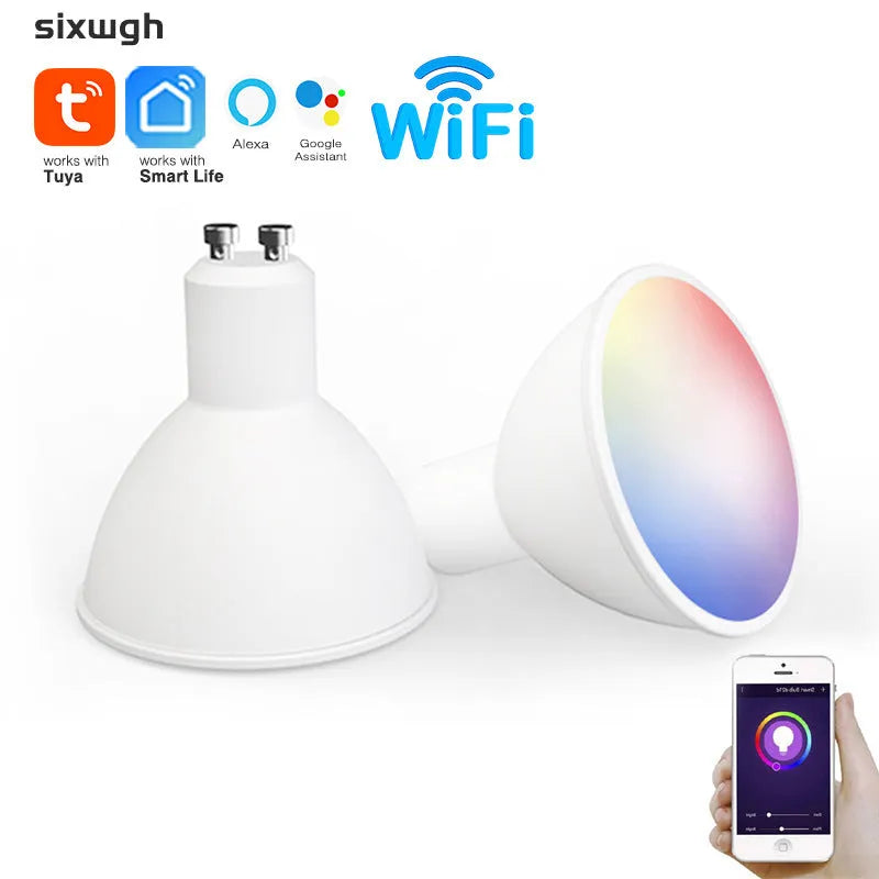 White GU10 smart LED spotlight with RGBCCT colour and wifi voice control