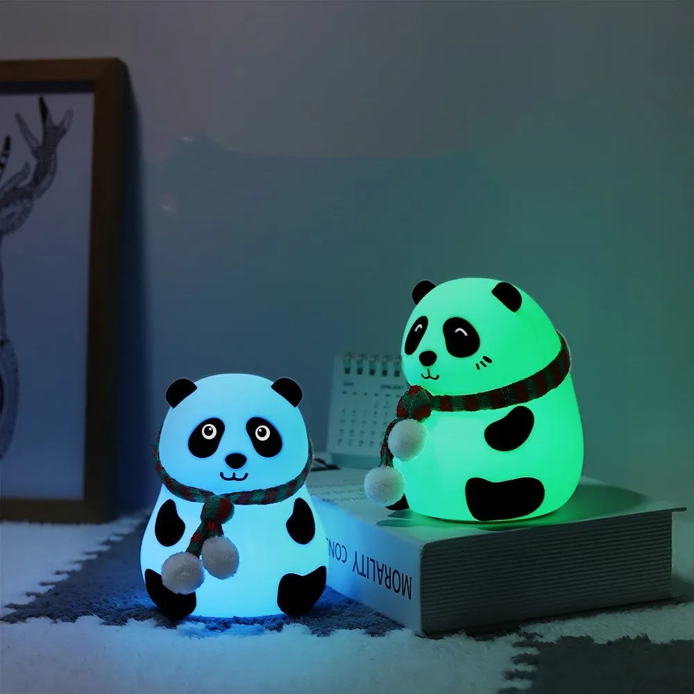 Panda-shaped silicone night light with USB charging port and soft white glow illumination