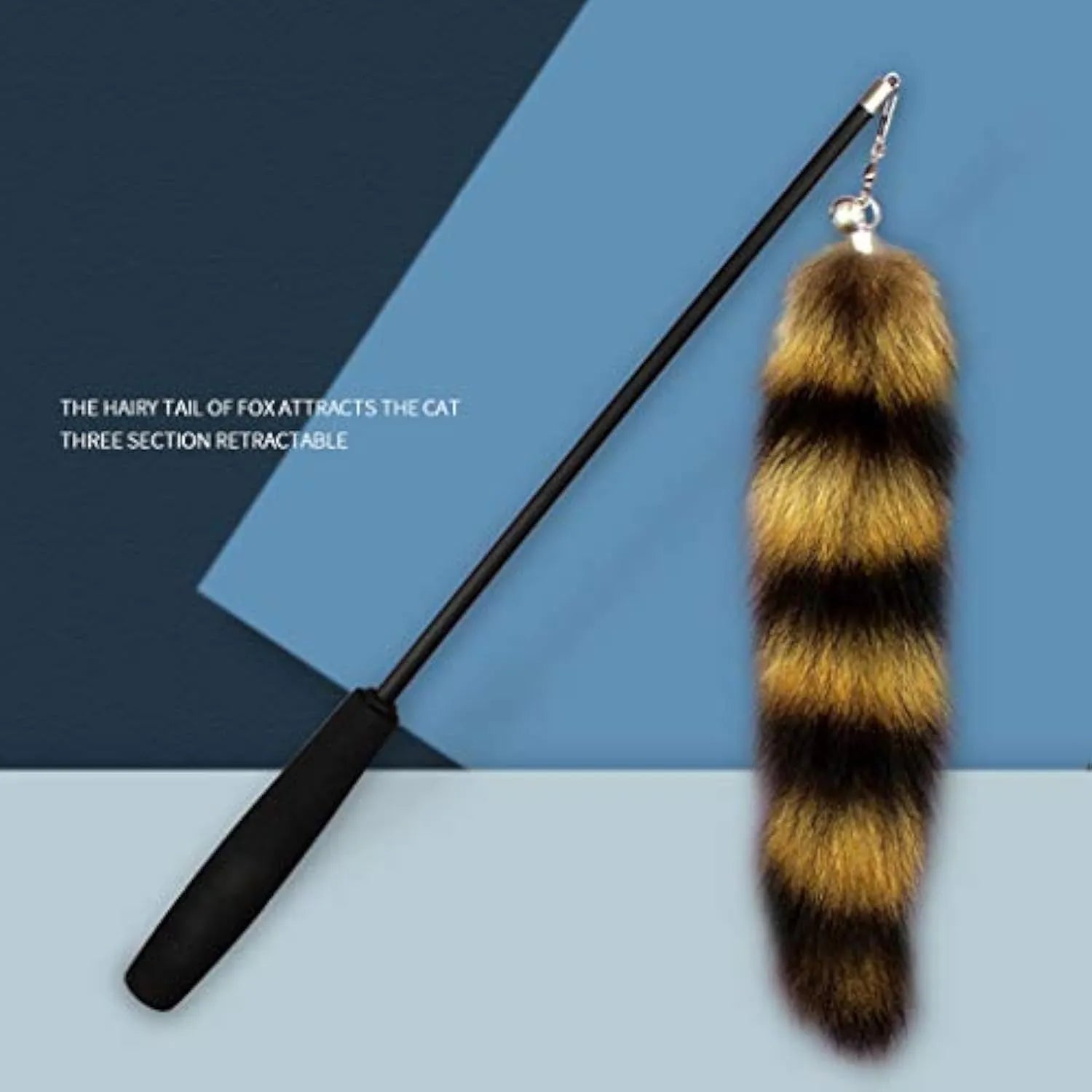 Black cat toy wand teaser with elastic string measuring 42cm length