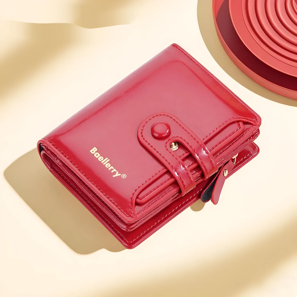 Women's PU leather card holder wallet in multiple colours showing compact design and card slots.