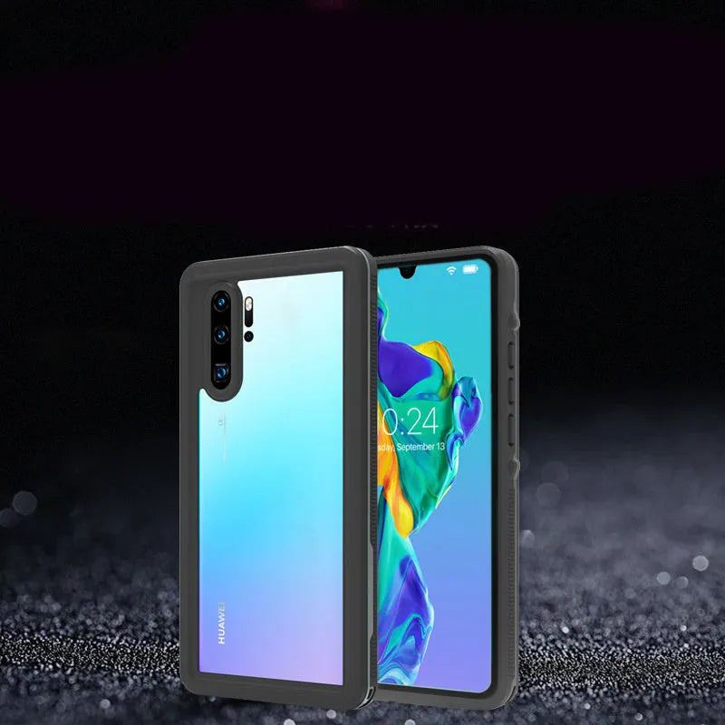 Huawei P30 series anti-drop phone case with wave point pattern in black or blue