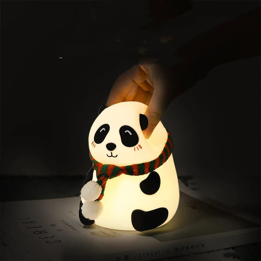 Panda-shaped silicone night light with USB charging port and soft white glow illumination